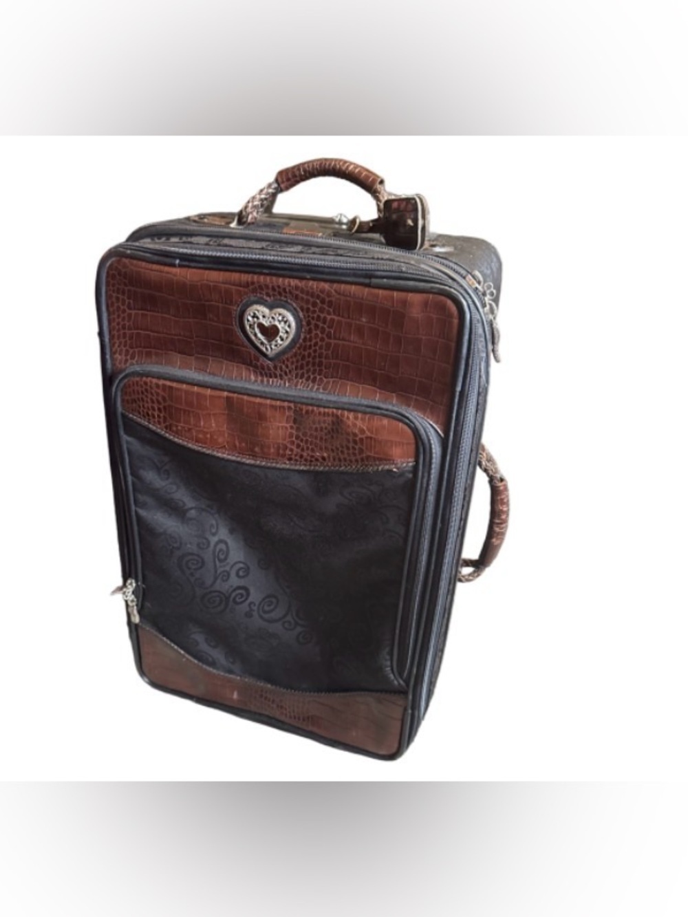 Brighton Black & Brown Croc Embossed Rolling Travel carryon suitcase